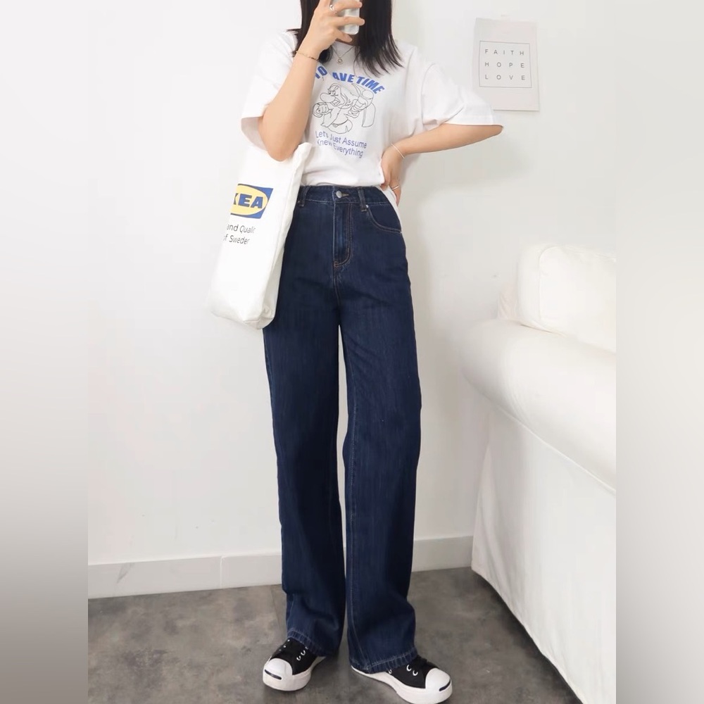 SHEIN Blue Denim straight leg jeans 165/68A